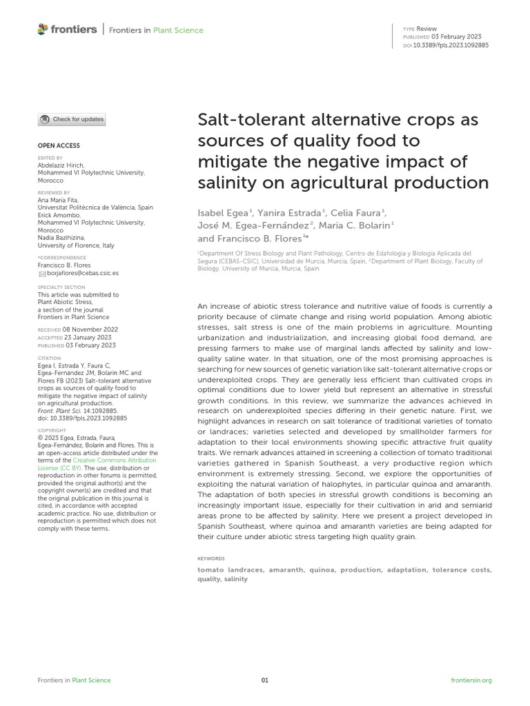 SaltTolerant Alternative Crops As Sources of Quality Food To Mitigate