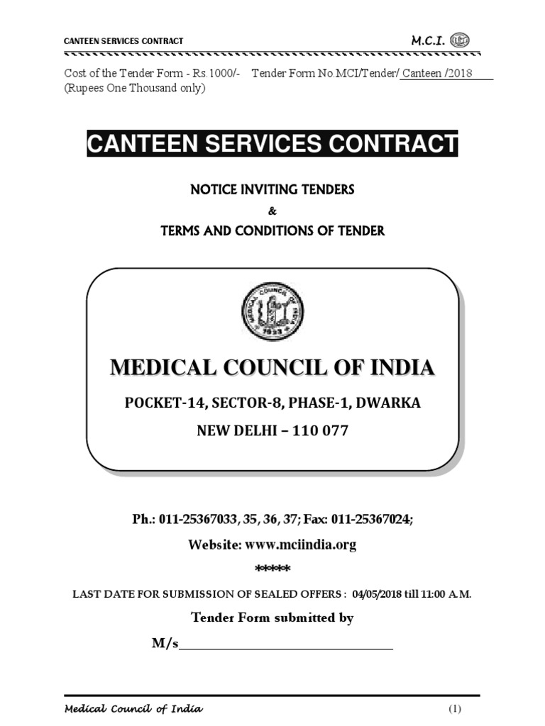 Canteen Tender PDF Employment Lunch