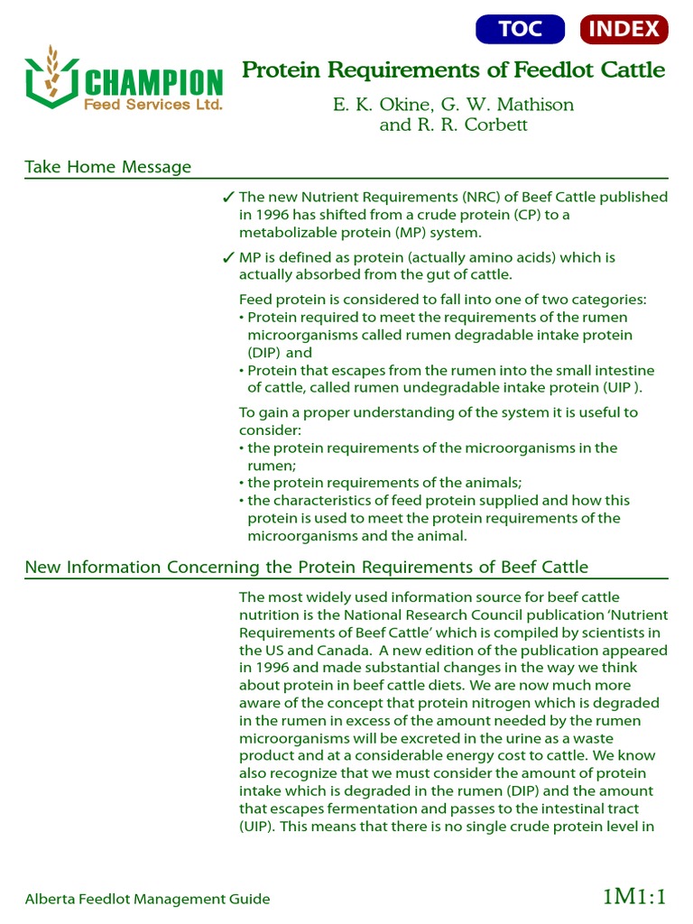 1M1 Protein Requirements of Feedlot Cattle PDF Dietary Fiber Diet