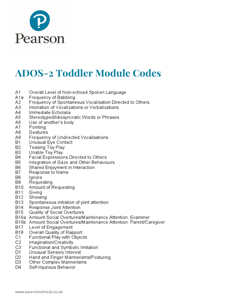 ADOS-2 Toddler Module Codes Overview | PDF
