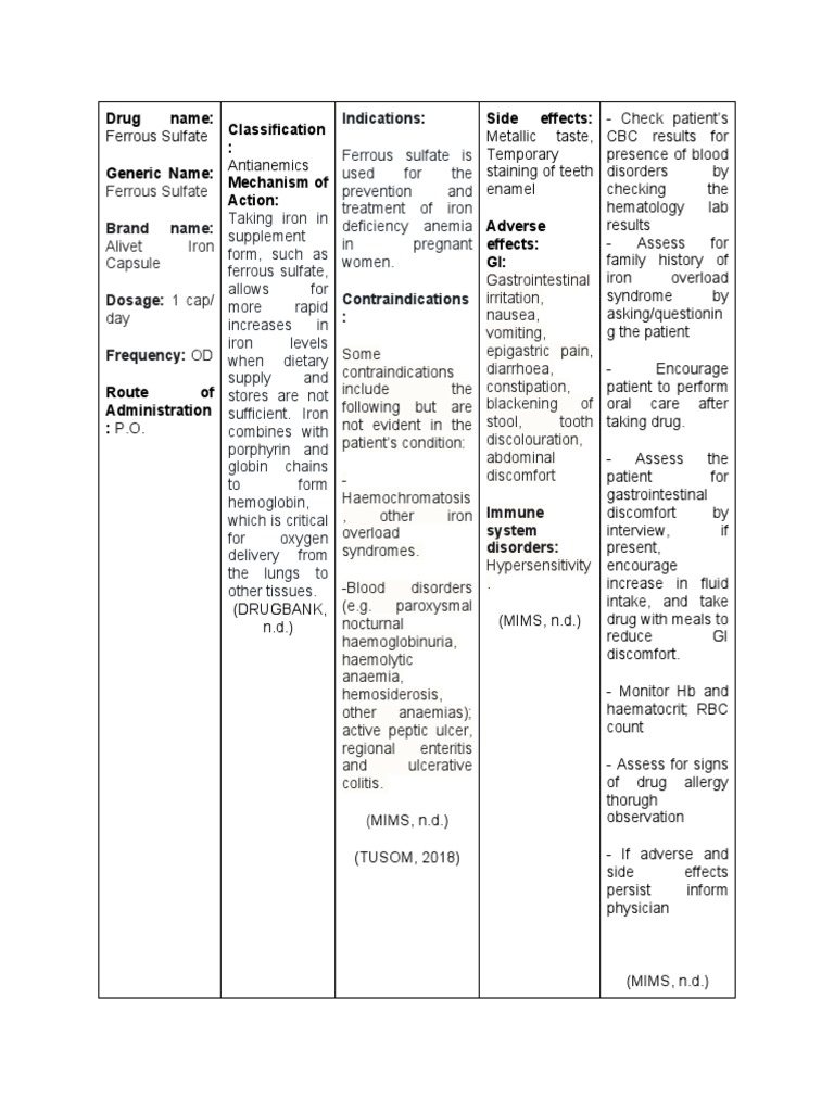 ferroussulfate drug study PDF Anemia Diseases And Disorders