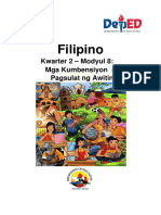 Filipino: Kwarter 2 - Modyul 8: Mga Kumbensiyon Sa Pagsulat NG Awitin