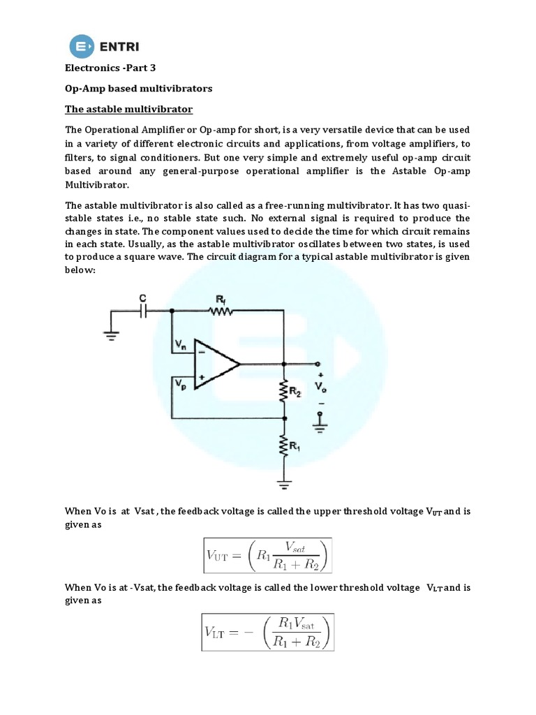 HSST Electronics Part3 Op Amp Based Multivibrators PDF Operational Amplifier Cmos