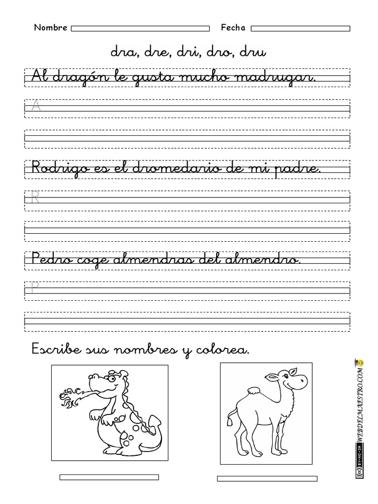 Actividades con dra dre dri dro dru para niños | PDF