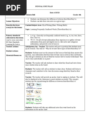 bell malerie - pen pal unit plan