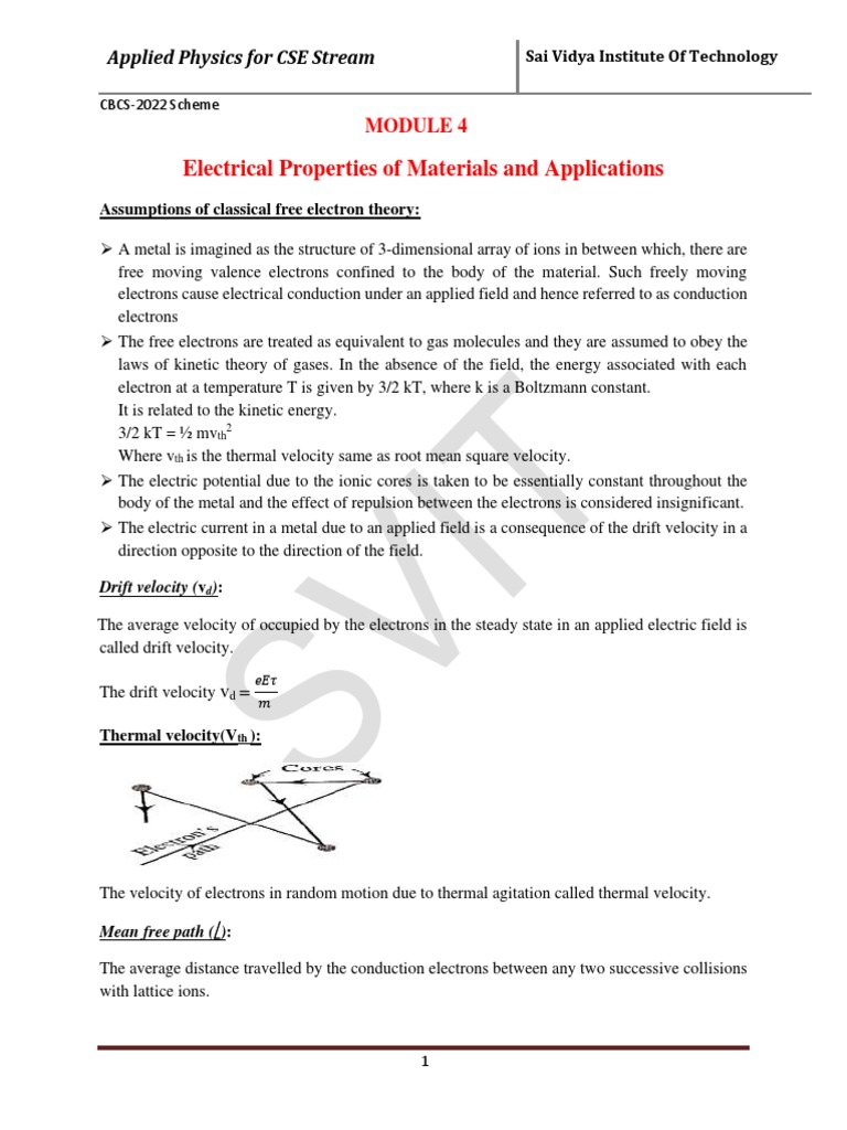 Electrical Properties of Materials and Applications Applied Physics