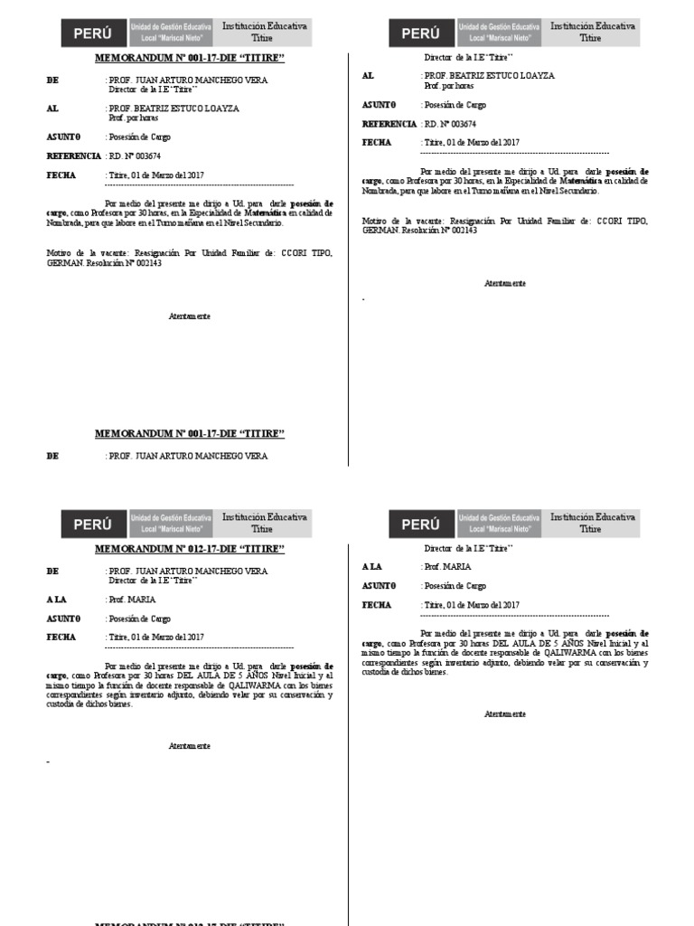 Memorandum Posesion de Cargo 2017 PDF Enseñando