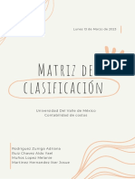 Matriz de Clasificación: Universidad Del Valle de México Contabilidad de Costos