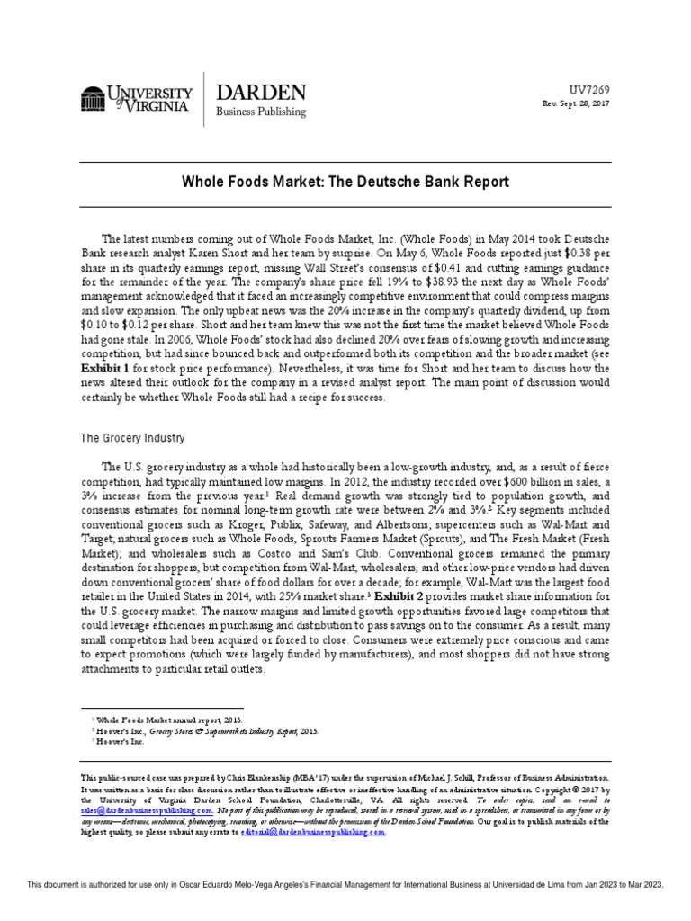 Harvard case whole foods market the deutsche bank report pdf