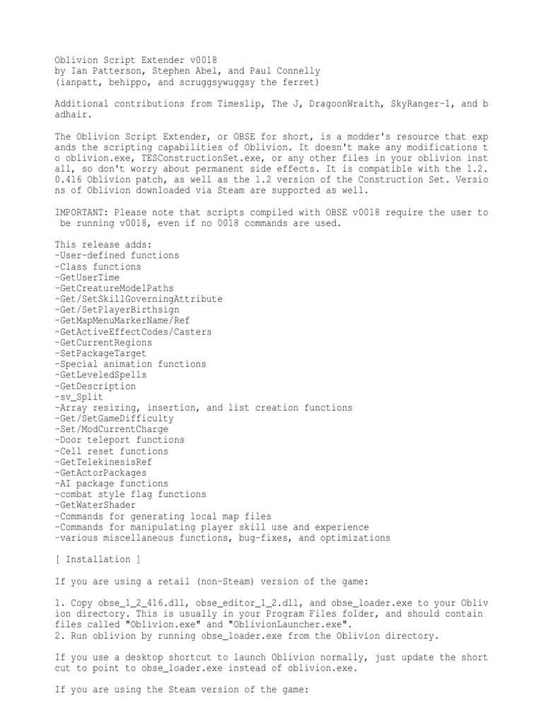 Oblivion Script Extender v0018 Guide | PDF | Computer File | Computer ...