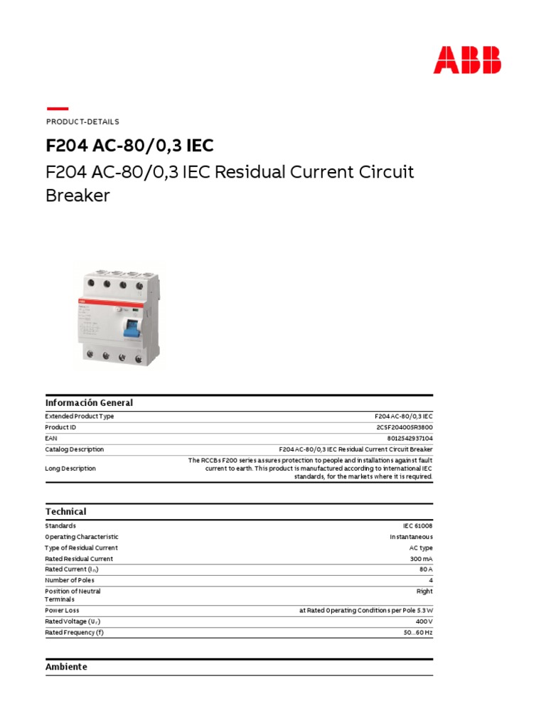 F204 AC-80/0,3 IEC Residual Current Circuit Breaker | PDF | Power ...