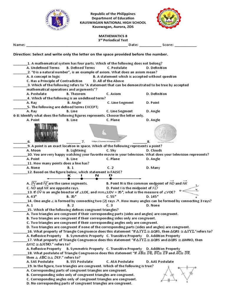 Math Q3 Test Pdf Perpendicular Triangle