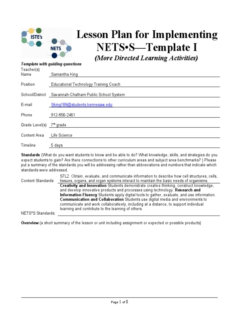 Digital Lesson Plan-Samantha King | PDF | Learning | Cognitive Science