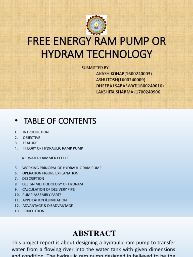 Free Energy Ram Pump or Hydram Technology | PDF | Pump | Applied And ...