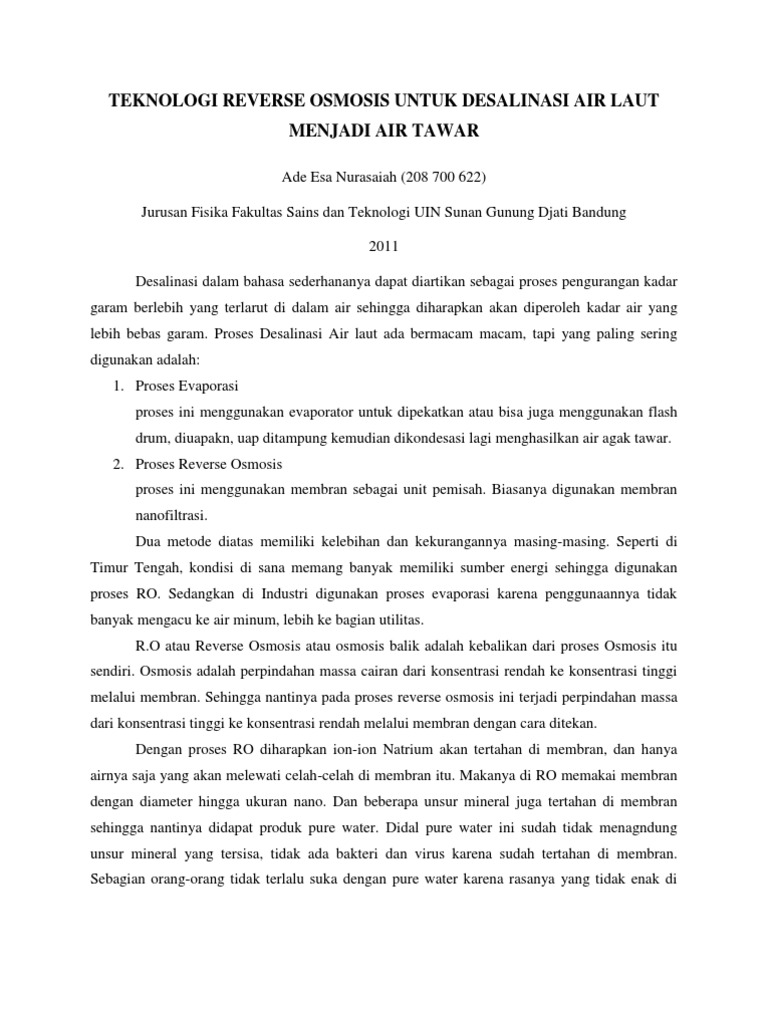 Teknologi Reverse Osmosis Untuk Desalinasi Air Laut ...