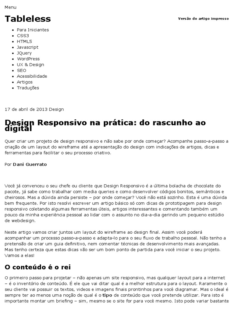 Design Responsivo Na Prática - Do Rascunho Ao Digital - Tableless | PDF ...