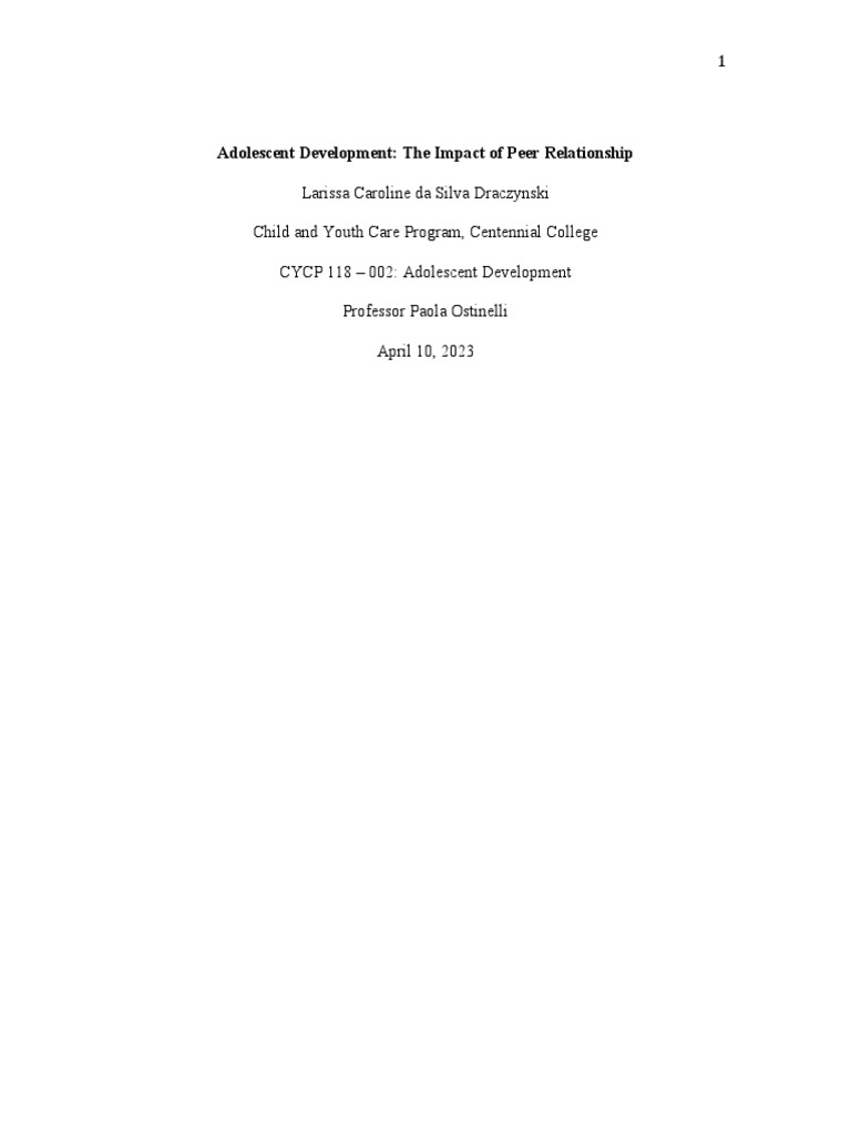 Peer Relationships in Adolescent Development | PDF | Adolescence ...