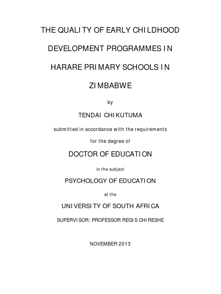 The Quality of Early Childhood Development Programmes in Harare Primary
