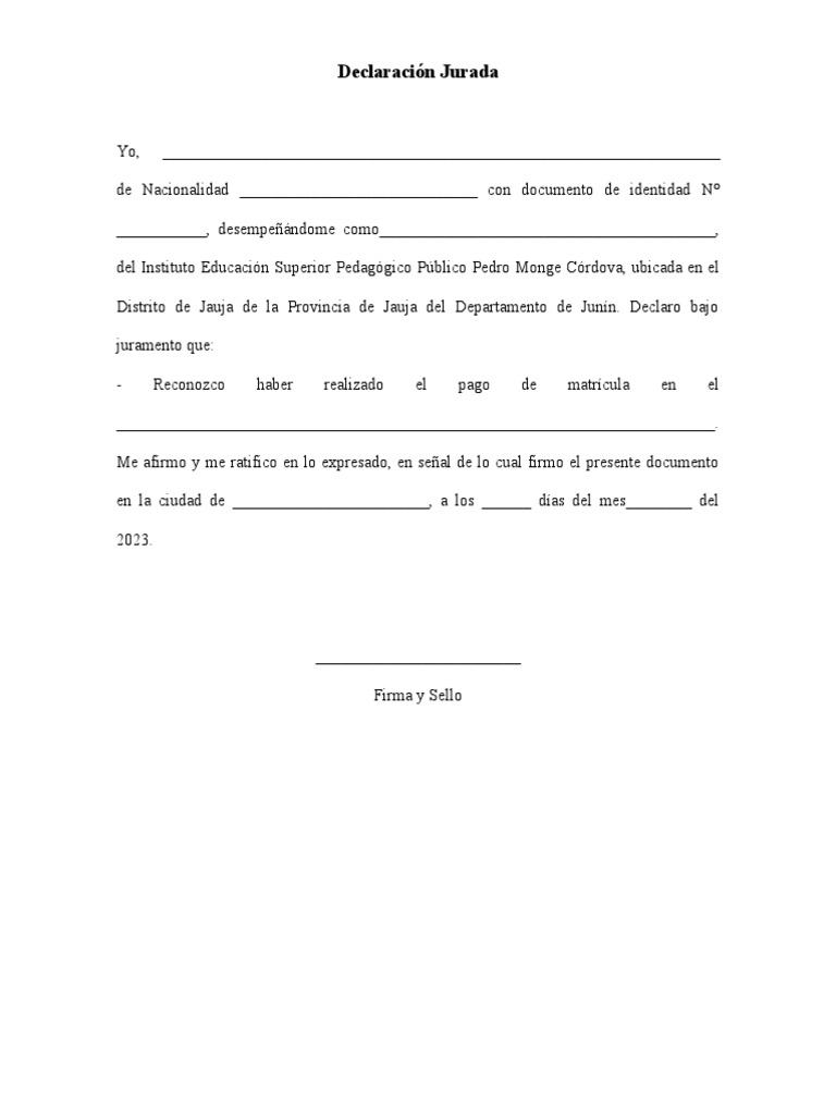 Declaración Jurada de Nacionalidad | PDF | Crecimiento personal y ...