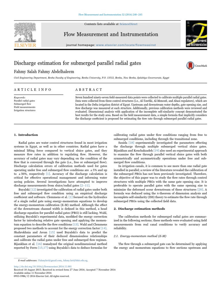 Abdelhaleem - 2016 - Discharge Estimation For Submerged Parallel Radial ...