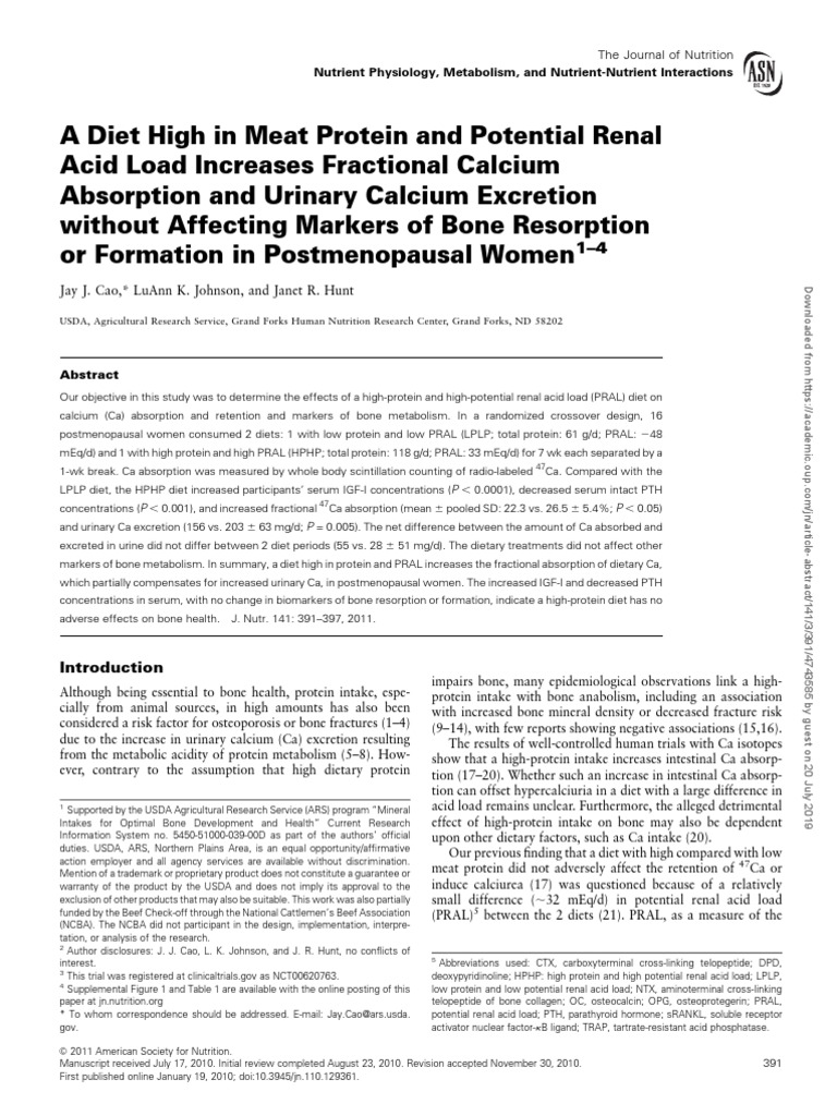 A Diet High in Meat Protein and Potential Renal Acid Load Increases