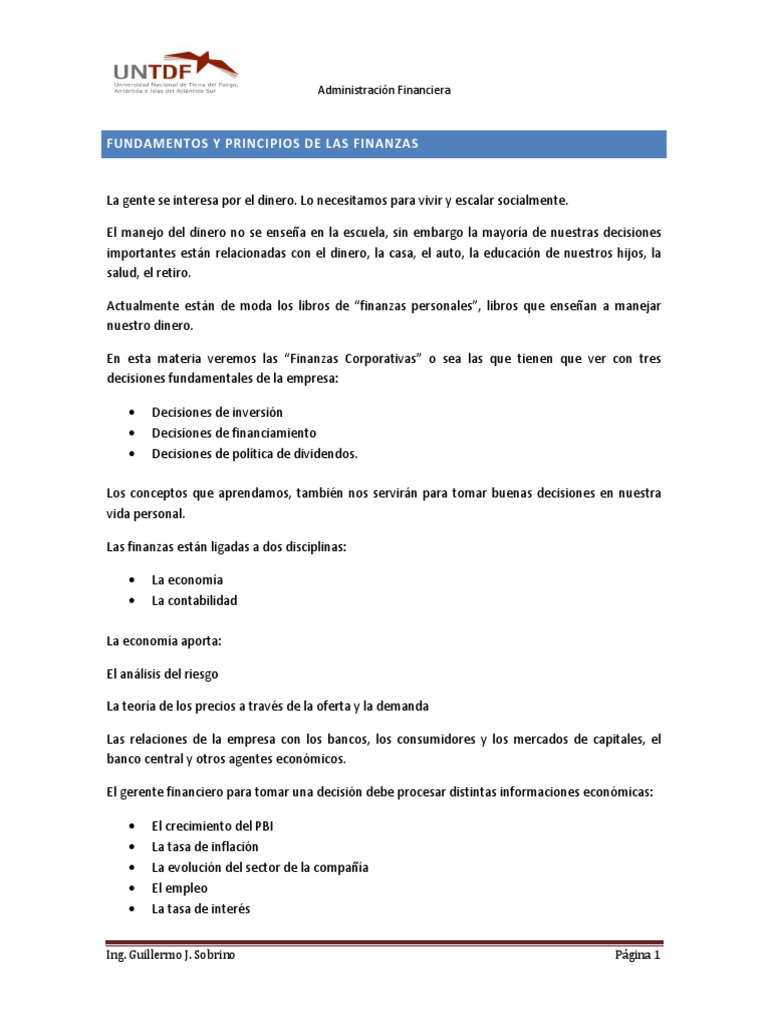 Fundamentos Y Principios de Las Finanzas: Administración Financiera ...