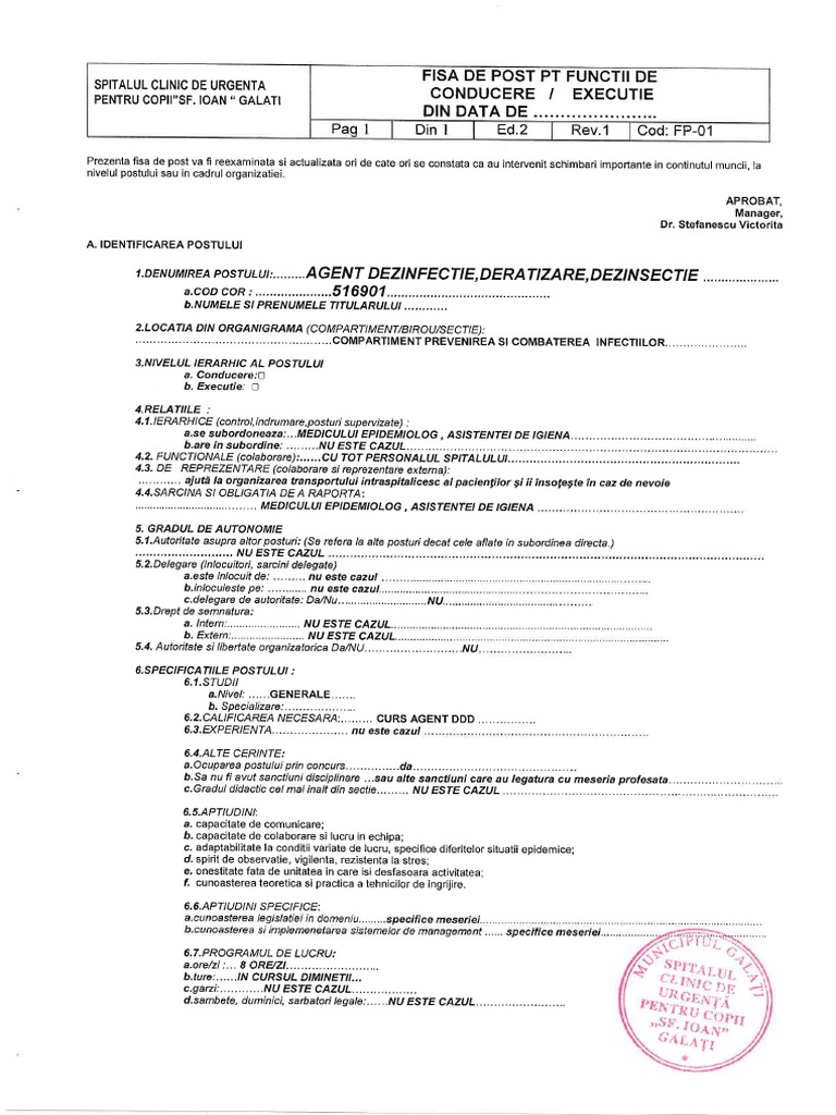 Fisa Postului Agent DDD | PDF
