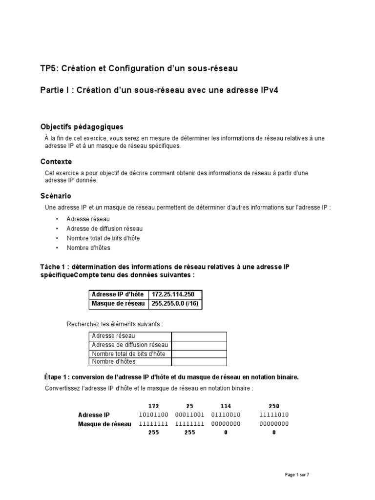 Création et Configuration de Sous-Réseaux | PDF | Adresse IP ...