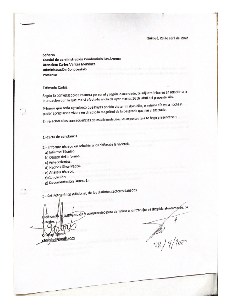 Carta Enviada Por Copropietario A Adminisdtradory Comite de