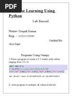 Machine Learning Using Python: Lab Record Name-Reg.