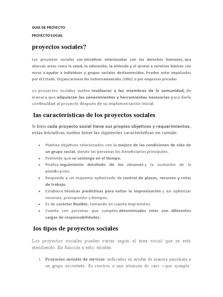 Proyectos Sociales?: Guia de Proyecto Proyecto Social | PDF | Grupo social