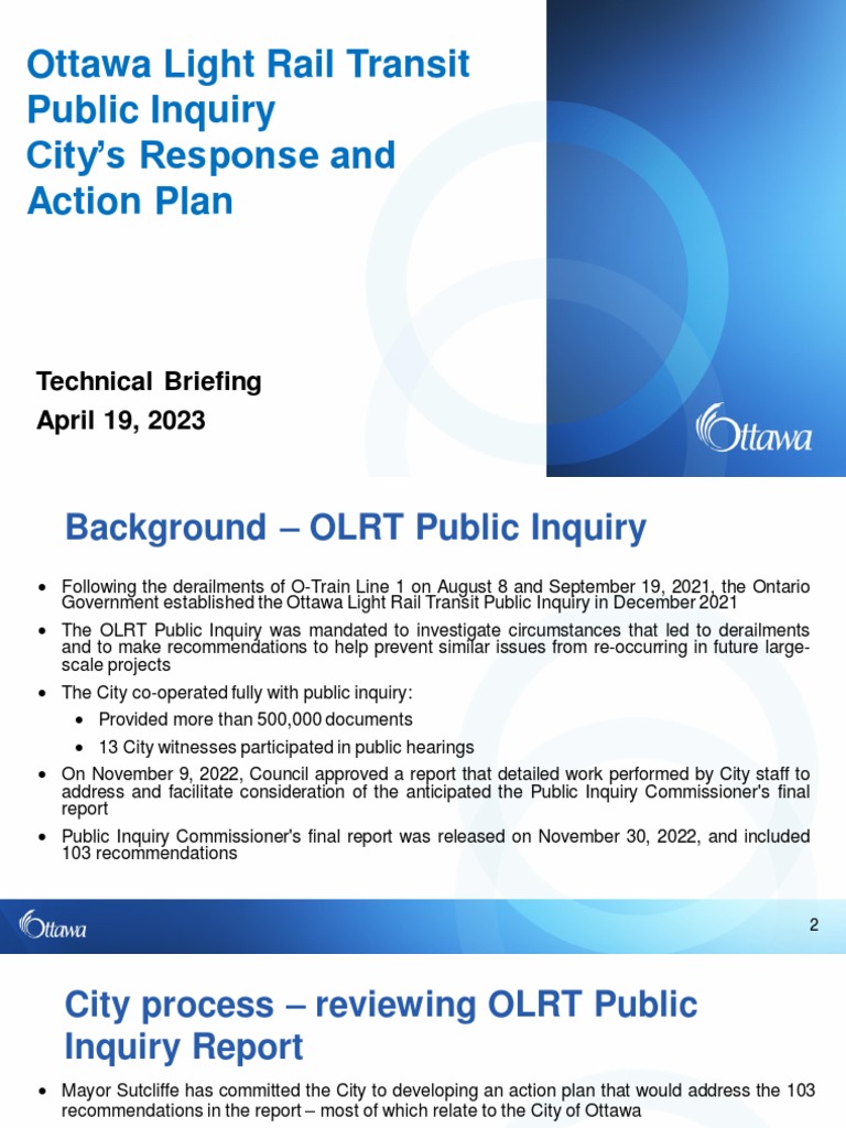 Ottawa Light Rail Transit Public Inquiry City #39 s Response and Action