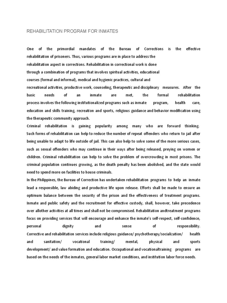 Rehabilitation Program For Inmates | PDF | Rehabilitation (Penology ...