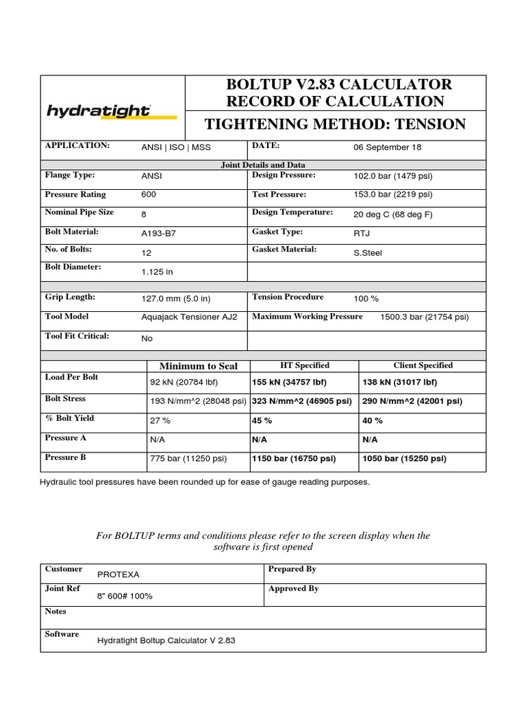 Boltup V2.83 Calculator Record of Calculation Tightening Method ...