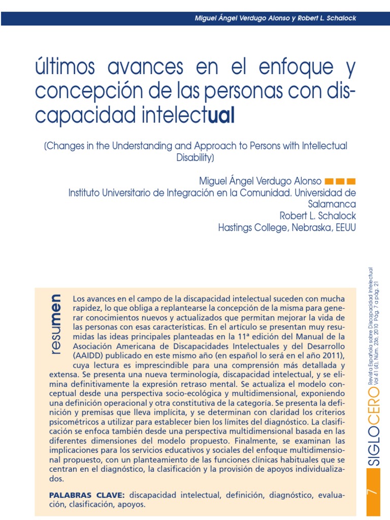 Ultimos Avances en Discapacidad Intelectual (Verdugo-Schalock, 2010 ...