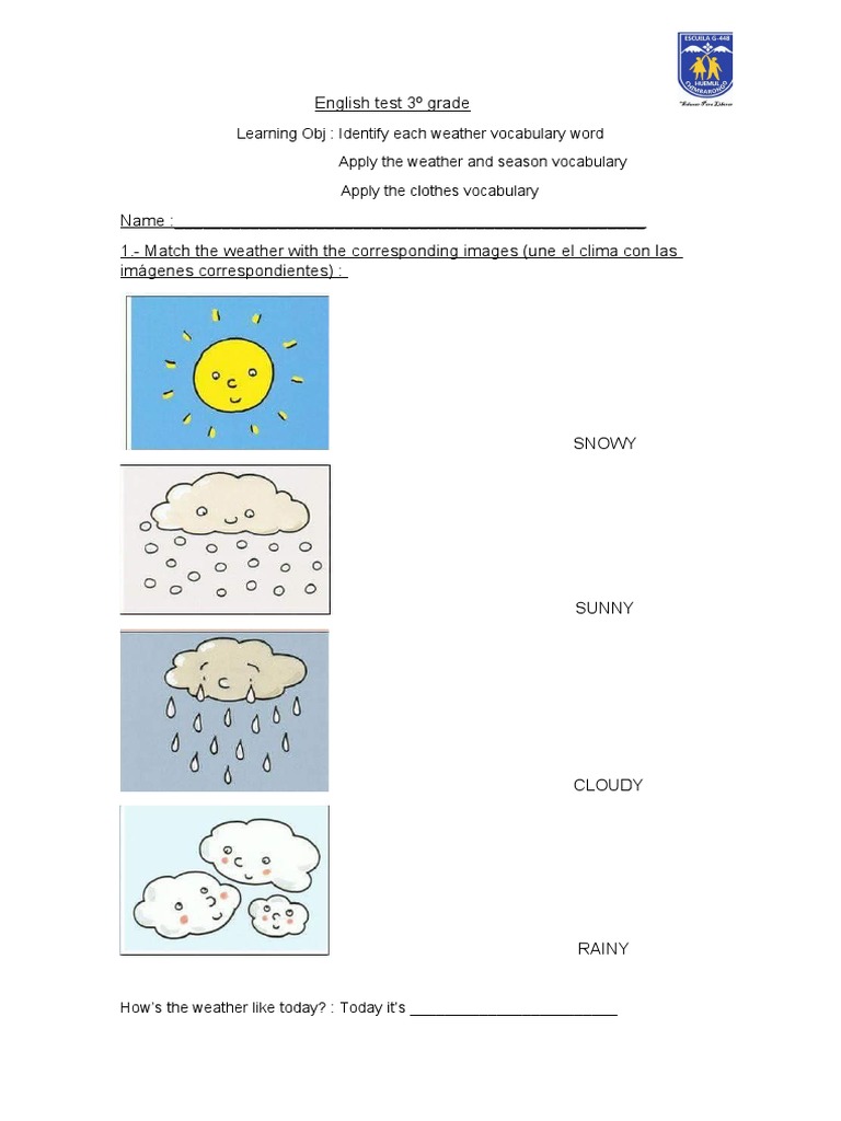 English Test 3º Grade Ok | PDF