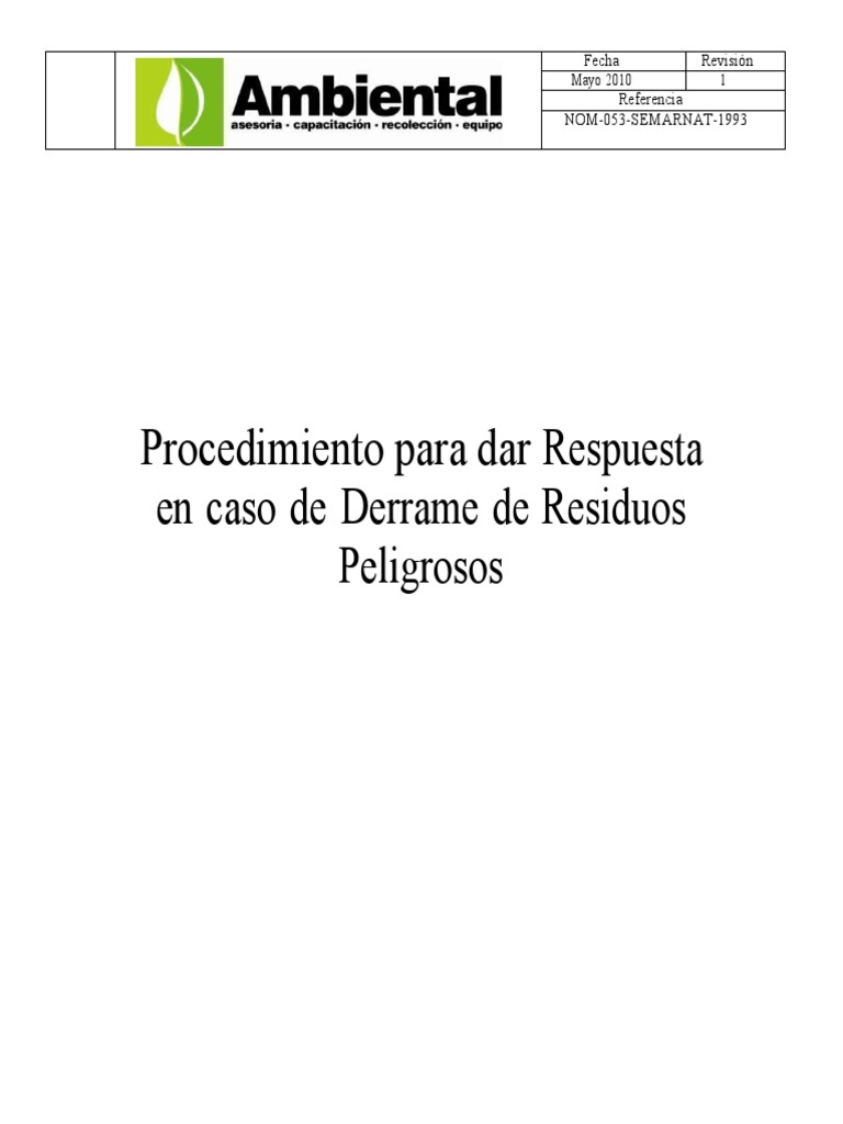 Procedimiento ante Derrames Químicos | PDF | Residuos | Contaminación