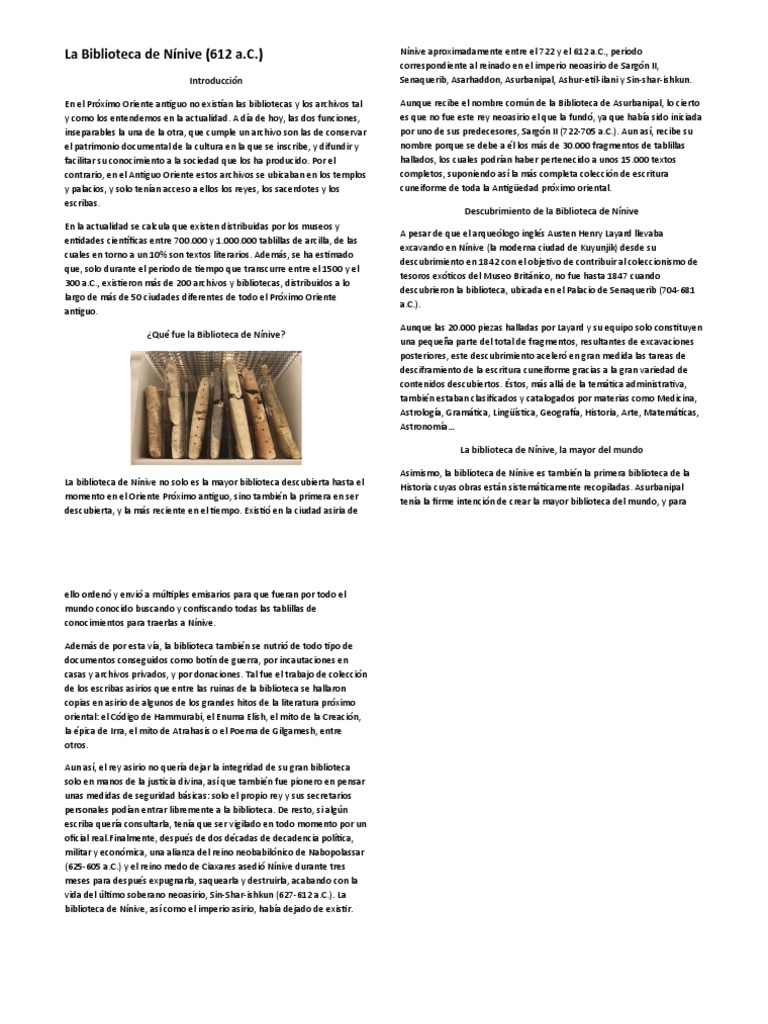 La Biblioteca de Nínive: Orígenes y Descubrimiento | PDF