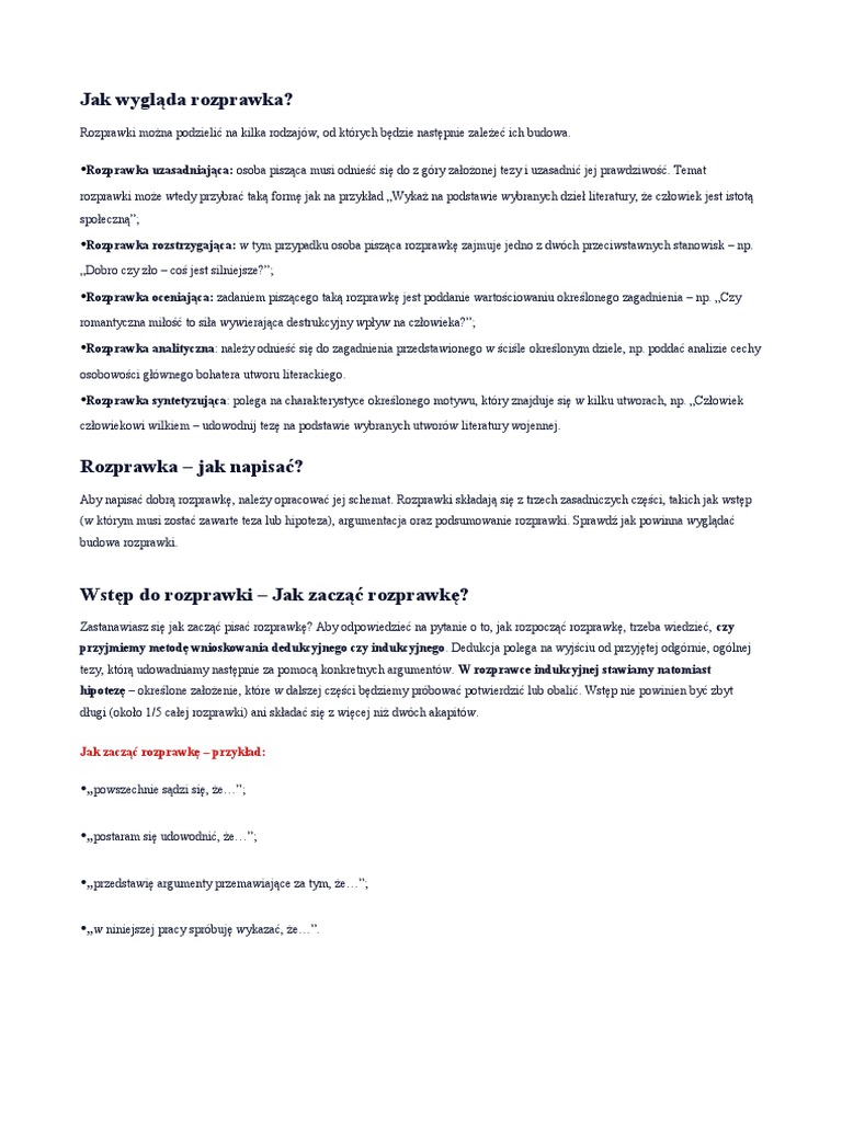 Jak Wygląda Rozprawka?: Jak Zacząć Rozprawkę - Przykład | PDF