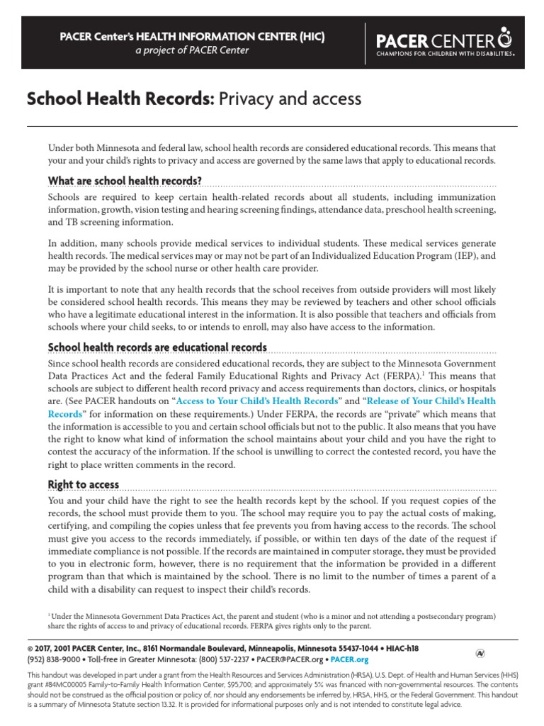 School Health Record PDF Individualized Education Program Health Care