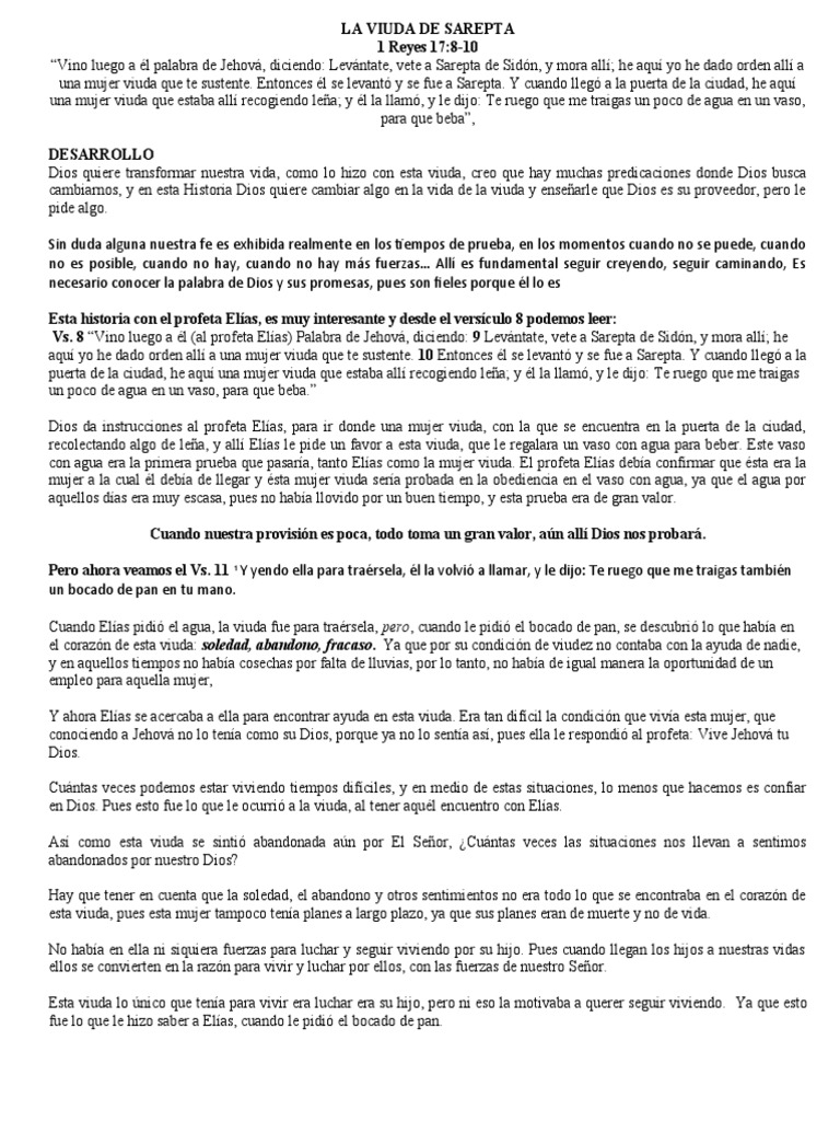 La Viuda de Sarepta PDF Elijah Dios