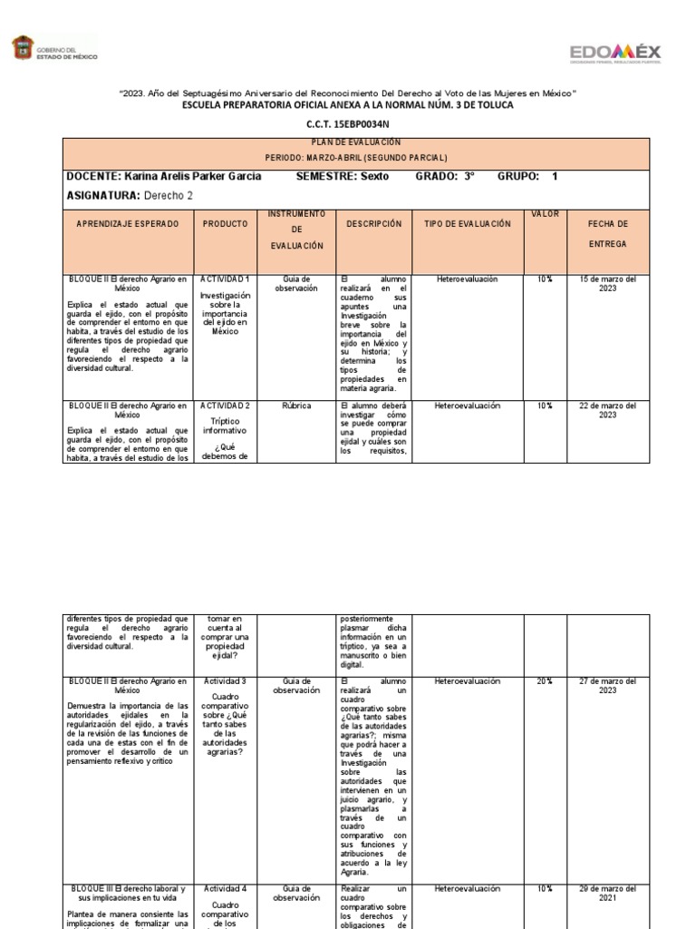 Plan de Evaluación Prepa Normal 3 Toluca | PDF | Evaluación | Aprendizaje