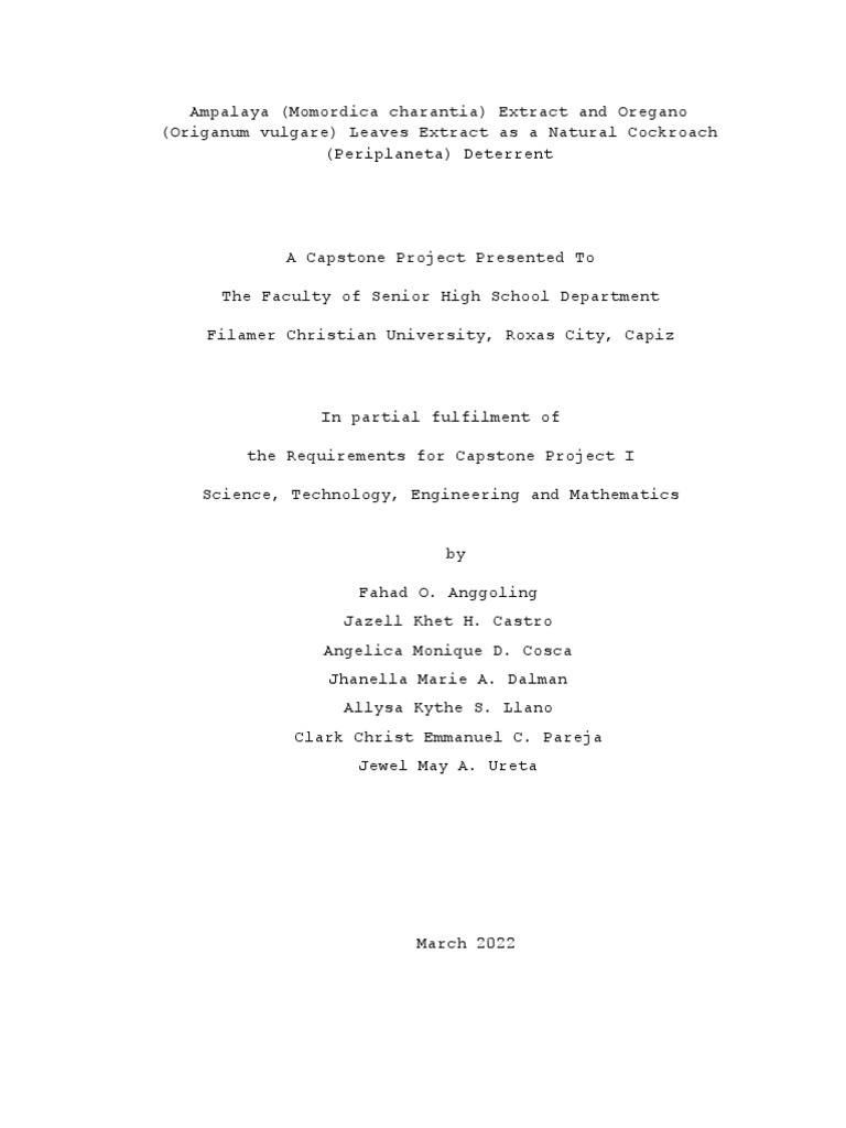 Ampalaya & Oregano Extract Cockroach Deterrent PDF Oregano