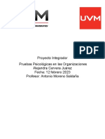 Proyecto Integrador Pruebas Psicológicas en Las Organizaciones Alejandra Cervera Juárez Fecha: 12 Febrero 2023 Profesor: Antonio Moreno Saldaña