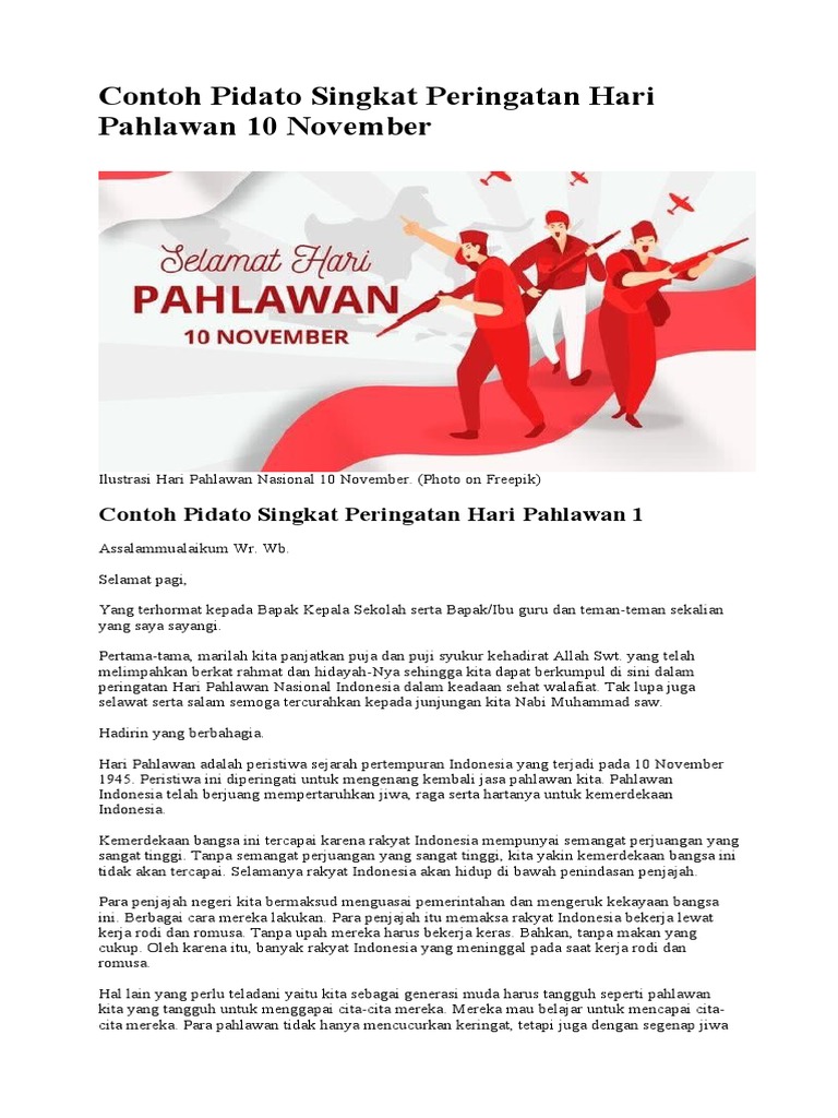 Contoh Pidato Singkat Peringatan Hari Pahlawan 10 November PDF