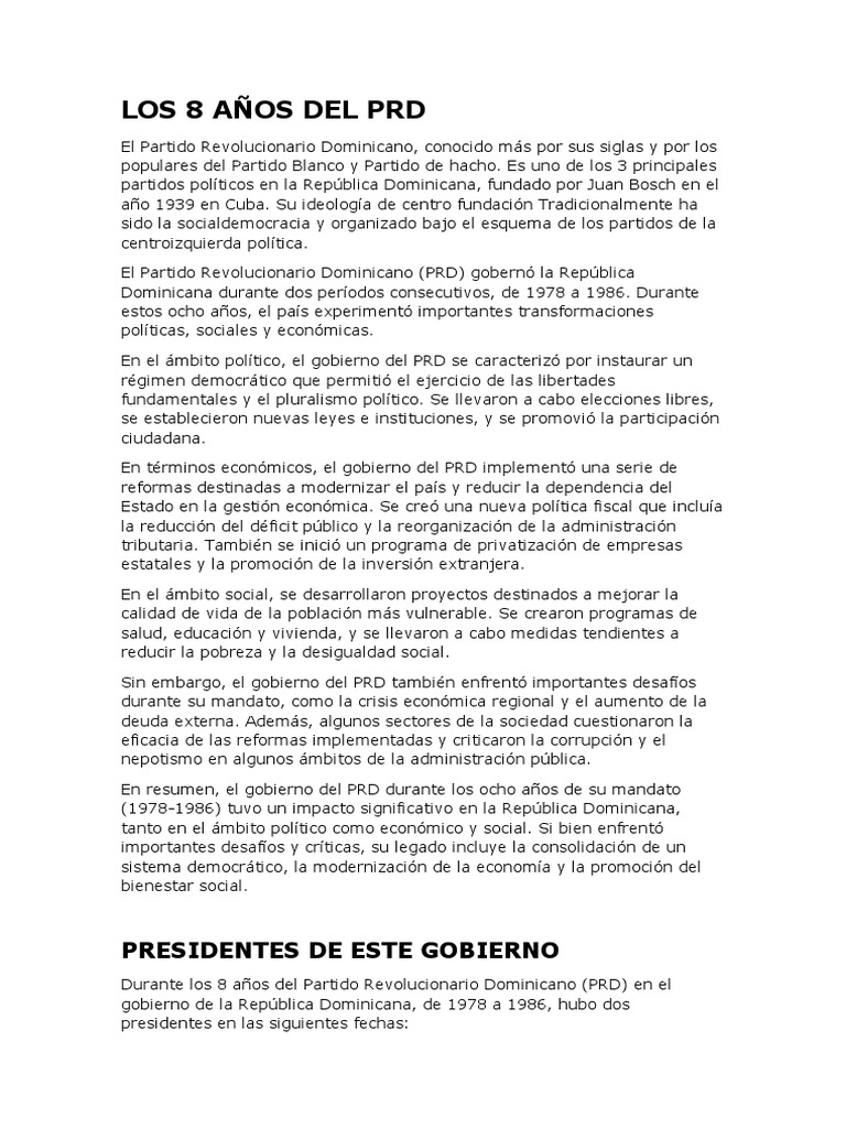 Ocho Años del PRD en el Gobierno | PDF | República Dominicana | Democracia