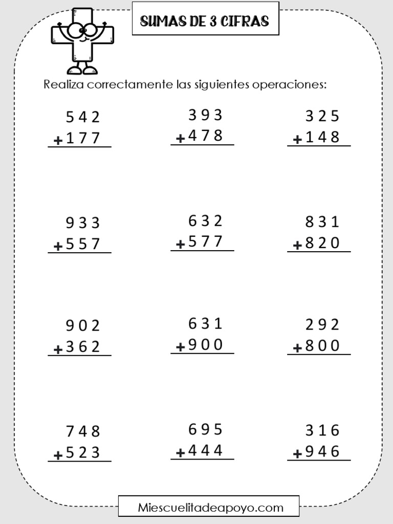 Sumas de Tres Cifras Mi Escuelita de Apoyo | PDF