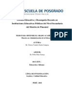 Gestión Educativa y Desempeño Docente en Instituciones Educativas Públicas Del Nivel Secundaria Del Distrito de Pimentel