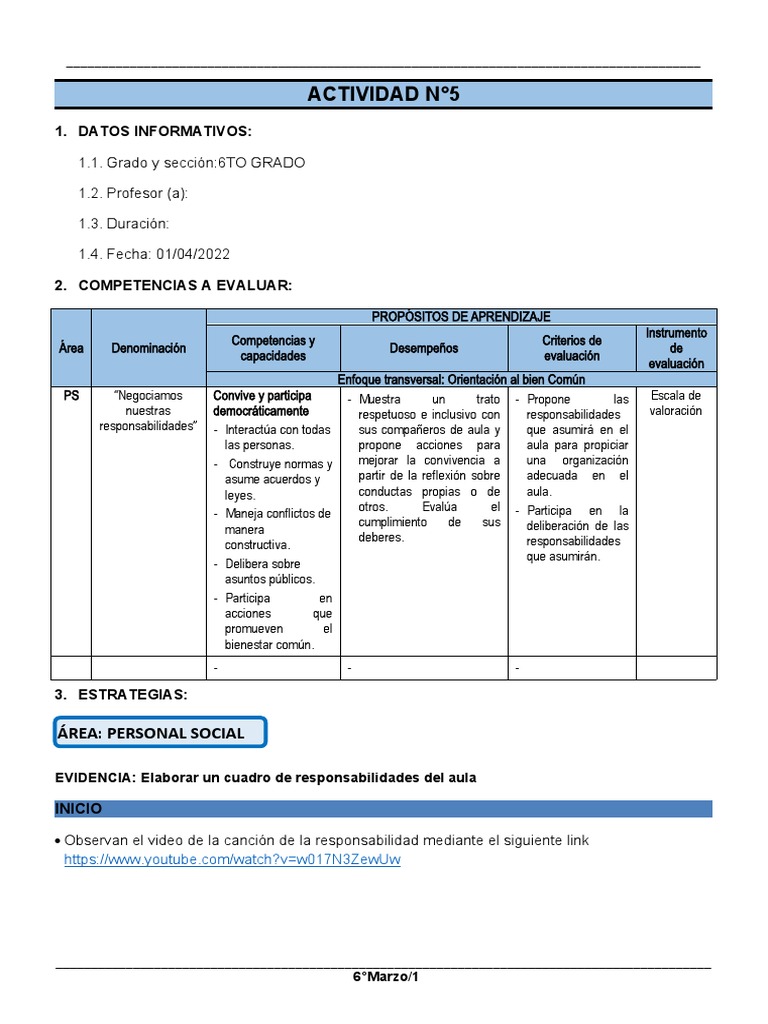 Cuadro de Responsabilidades en el Aula | PDF | Evaluación | Salón de clases