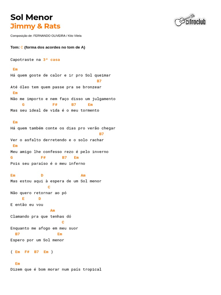 Cifra Club - Jimmy & Rats - Sol Menor | PDF